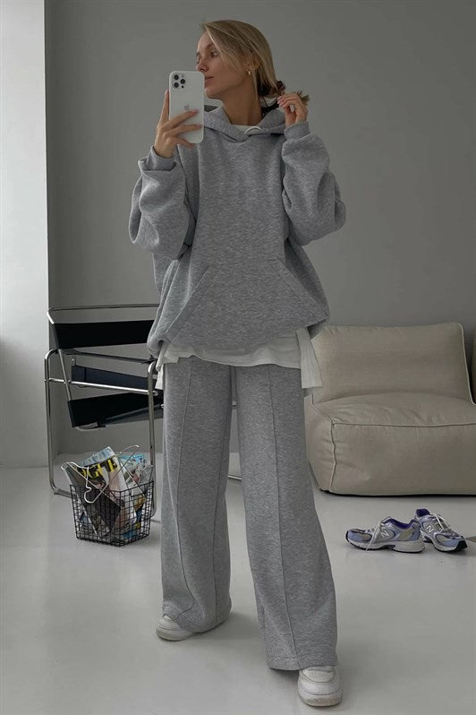 Grimelanj Kapüşonlu Şardonlu Oversize Kadın Sweatshirt MG1566