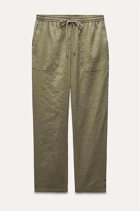 Haki Kadın Ayarlanabilir Bel Rahat Kesim Pantolon MG2161