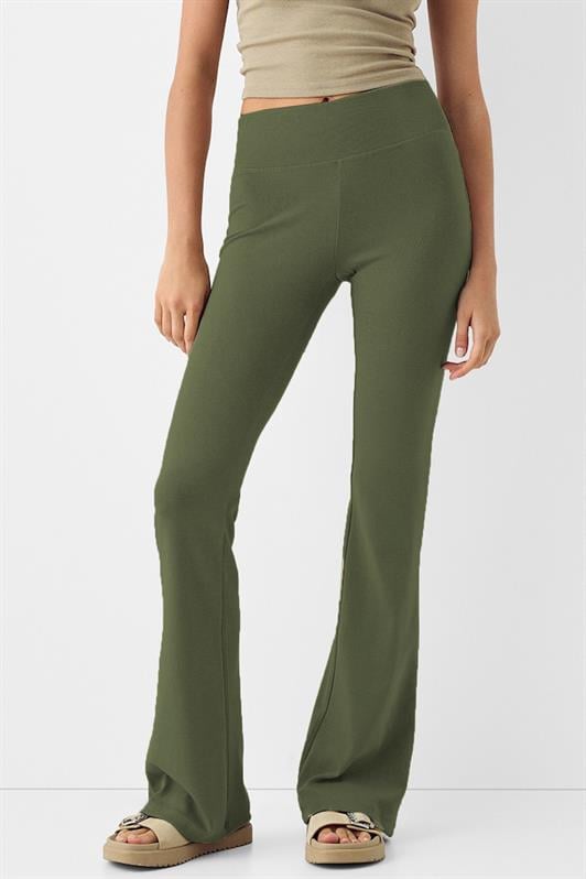 Haki Beli Fitilli Yüksek Bel İspanyol Paça Kadın Pantolon MG2096