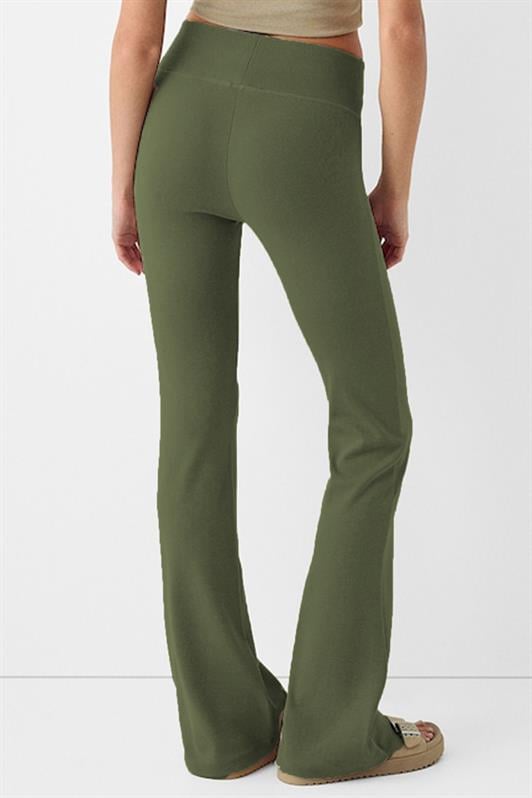 Haki Beli Fitilli Yüksek Bel İspanyol Paça Kadın Pantolon MG2096