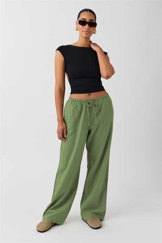 Haki Elastik Belli Bol Kesim Kadın Pantolon MG2020