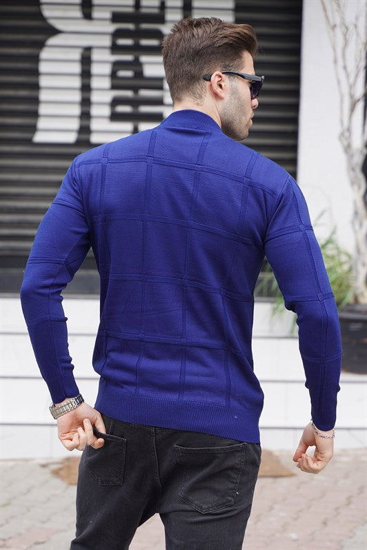 İndigo Rengi Balıkçı Yaka Triko Erkek Kazak 5784