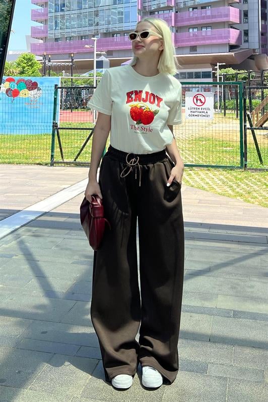 Çağla Yeşili  Ayarlanabilir Bel Bol Paça Rahat Kesim Basic Kadın Eşofman Altı MG2122