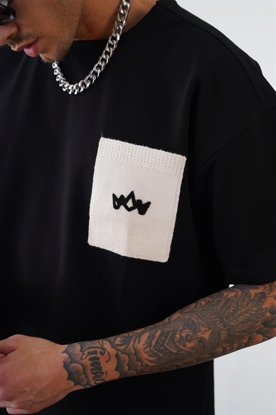 Kingbrich Bisiklet Yaka Tek Cepli Oversize Kalıp Logolu Tişört