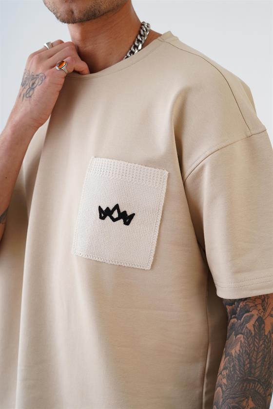 Kingbrich Bisiklet Yaka Tek Cepli Oversize Kalıp Logolu Tişört