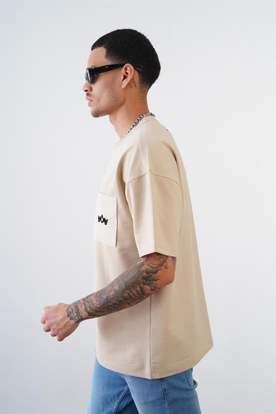 Kingbrich Bisiklet Yaka Tek Cepli Oversize Kalıp Logolu Tişört