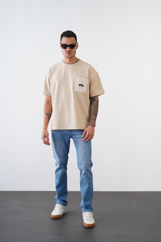 Kingbrich Bisiklet Yaka Tek Cepli Oversize Kalıp Logolu Tişört