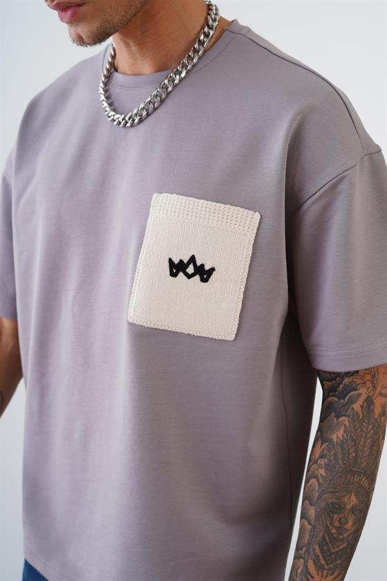 Kingbrich Bisiklet Yaka Tek Cepli Oversize Kalıp Logolu Tişört