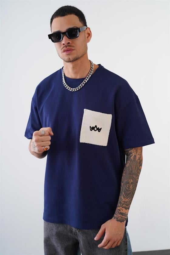 Kingbrich Bisiklet Yaka Tek Cepli Oversize Kalıp Logolu Tişört