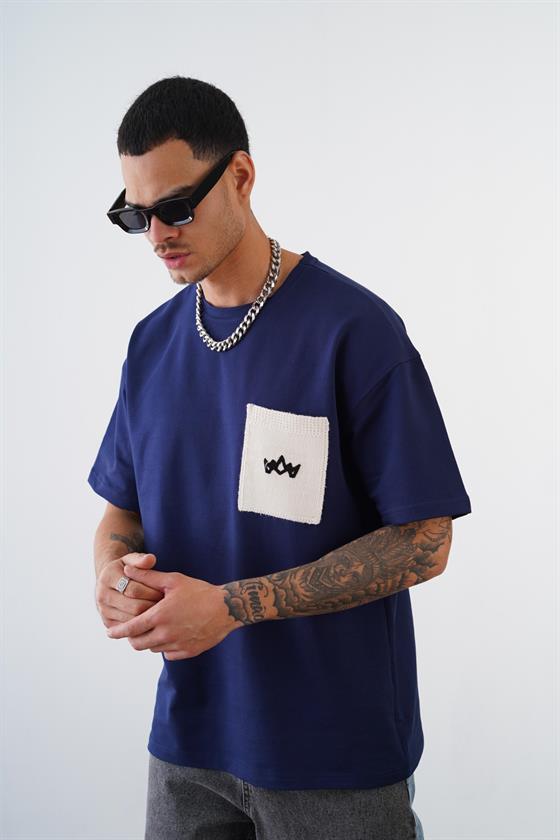 Kingbrich Bisiklet Yaka Tek Cepli Oversize Kalıp Logolu Tişört