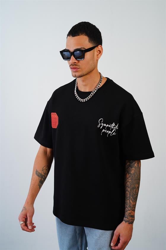 Kingbrich Önü ve Arkası Baskılı Bisiklet Yaka Oversize Kalıp Double Face Tişört