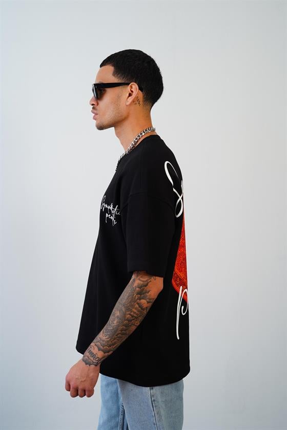 Kingbrich Önü ve Arkası Baskılı Bisiklet Yaka Oversize Kalıp Double Face Tişört