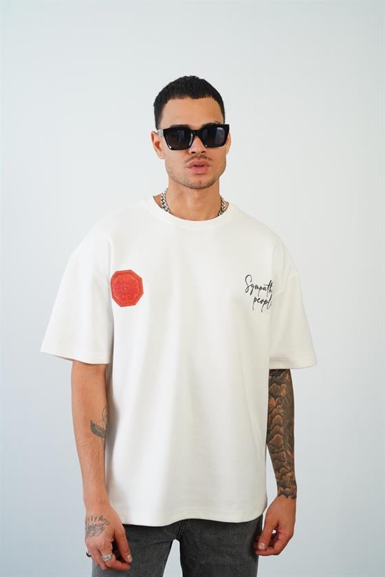 Kingbrich Önü ve Arkası Baskılı Bisiklet Yaka Oversize Kalıp Double Face Tişört