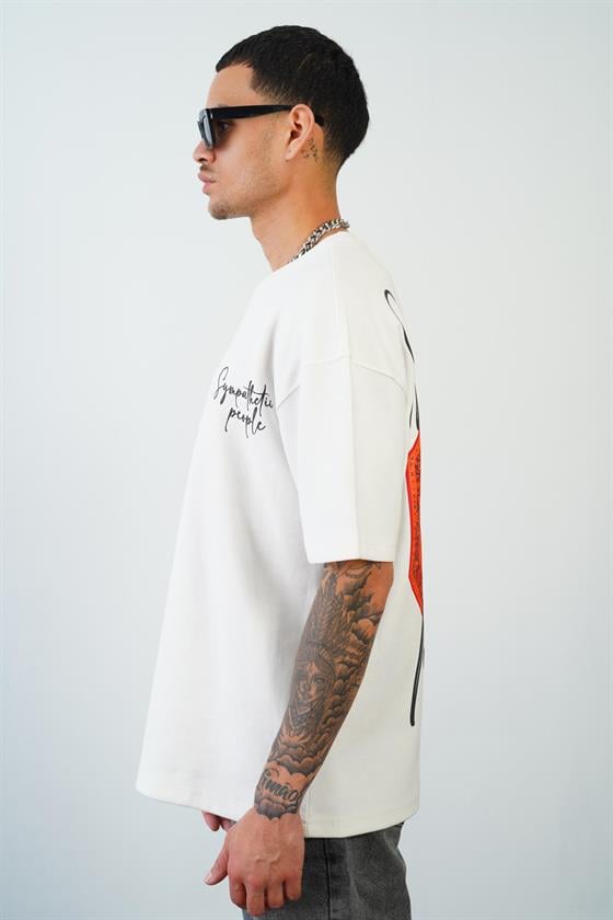 Kingbrich Önü ve Arkası Baskılı Bisiklet Yaka Oversize Kalıp Double Face Tişört