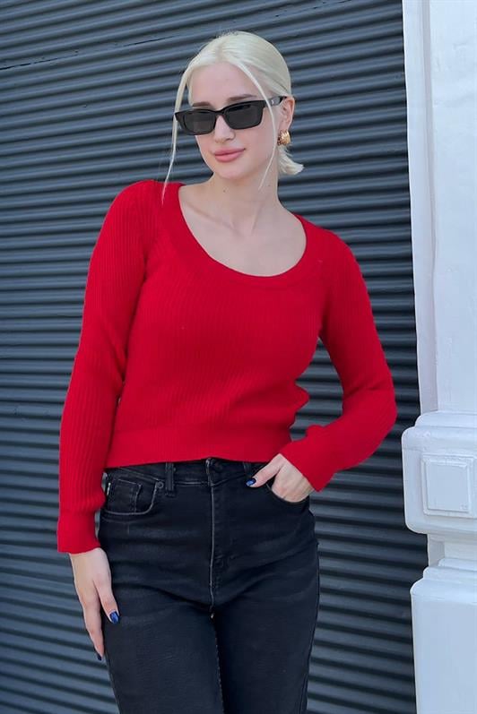 Kırmızı Bisiklet Yaka Basic Örme Kazak MG2189