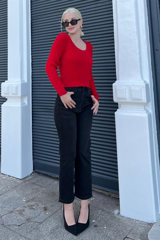 Kırmızı Bisiklet Yaka Basic Örme Kazak MG2189