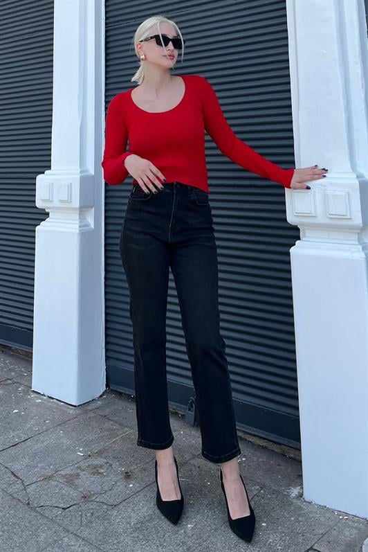 Kırmızı Bisiklet Yaka Basic Örme Kazak MG2189