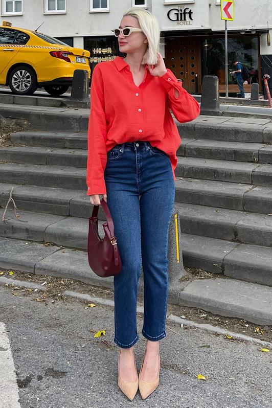 Koyu Mavi Slim Fit Kadın Mom Jean MG1738