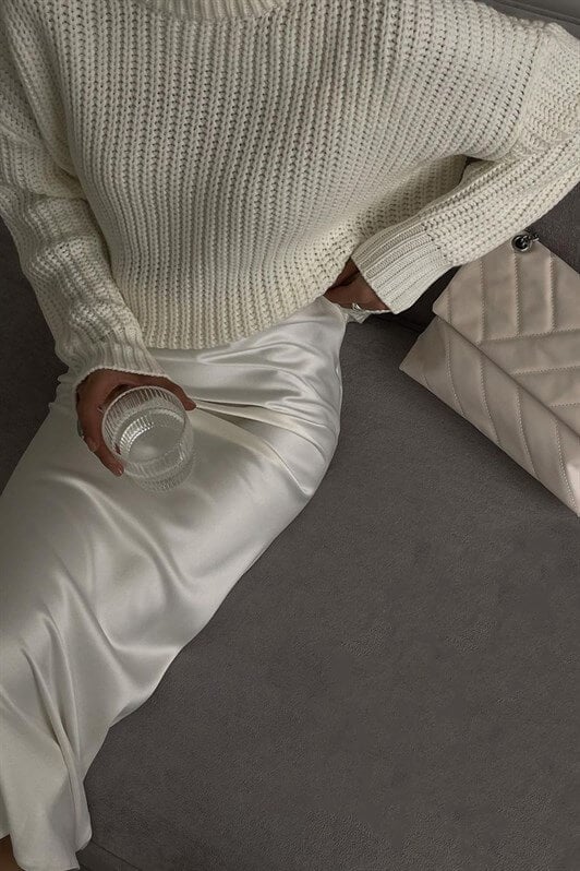 Krem Kadın Bisiklet Yaka Basic Kazak MG1264