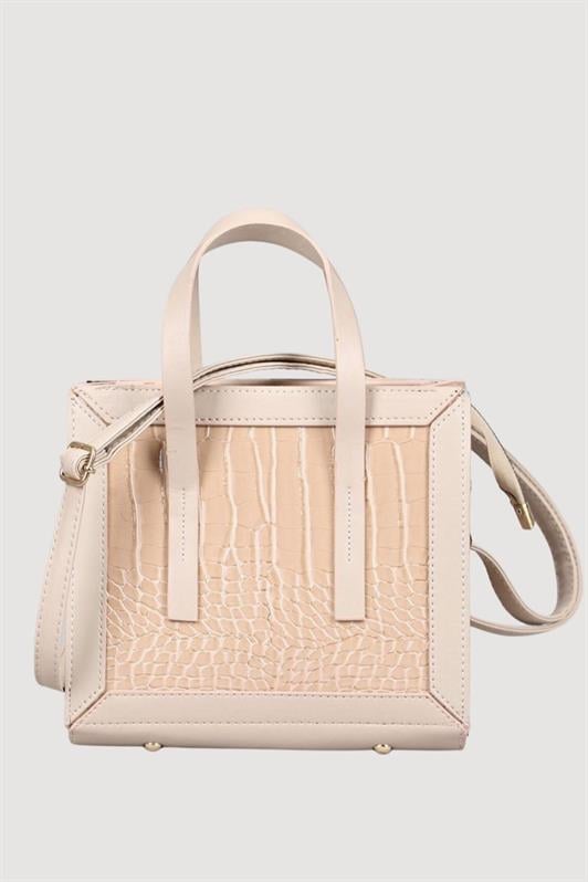 Krokodil Bej Klasik El ve Omuz Çantası MG1663