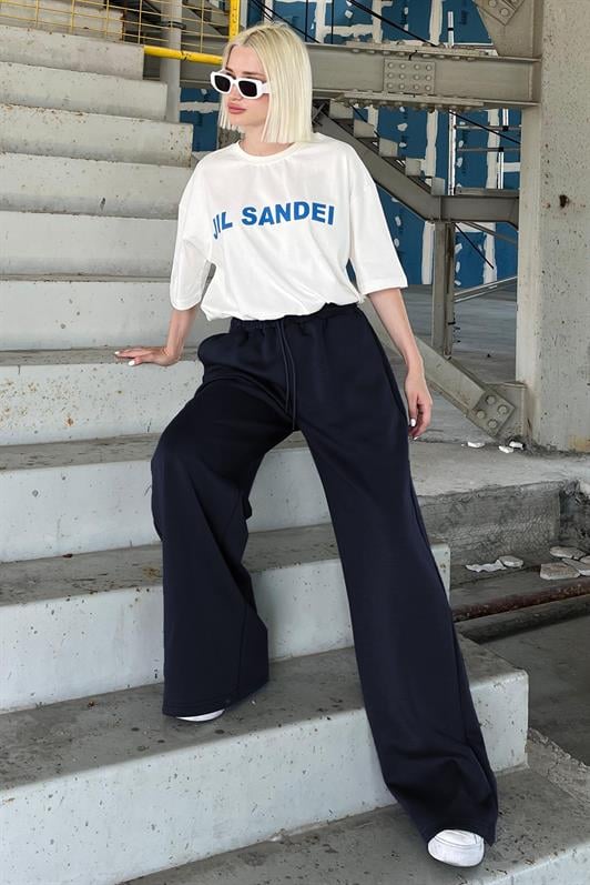 Lacivert  Ayarlanabilir Bel Bol Paça Rahat Kesim Basic Kadın Eşofman Altı MG2122