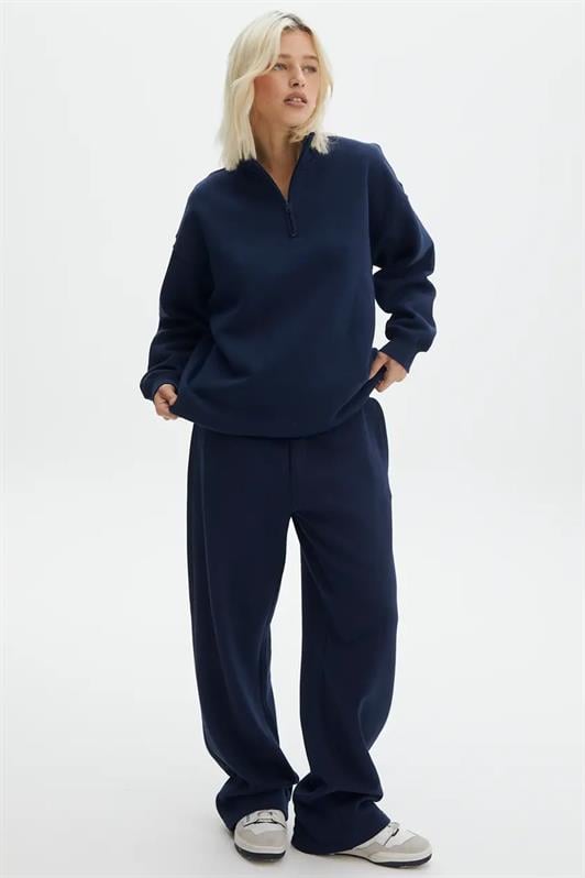 Lacivert Kadın Fermuar Detaylı Oversize Sweatshirt MG1933