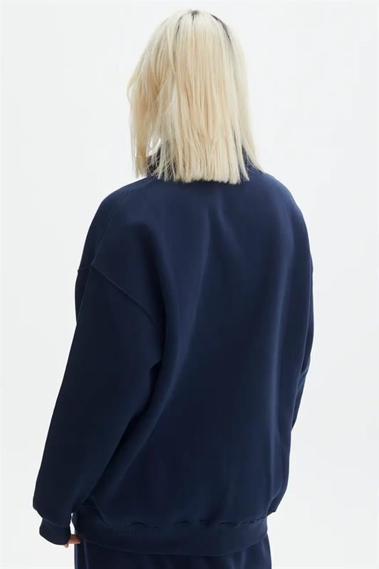 Lacivert Kadın Fermuar Detaylı Oversize Sweatshirt MG1933