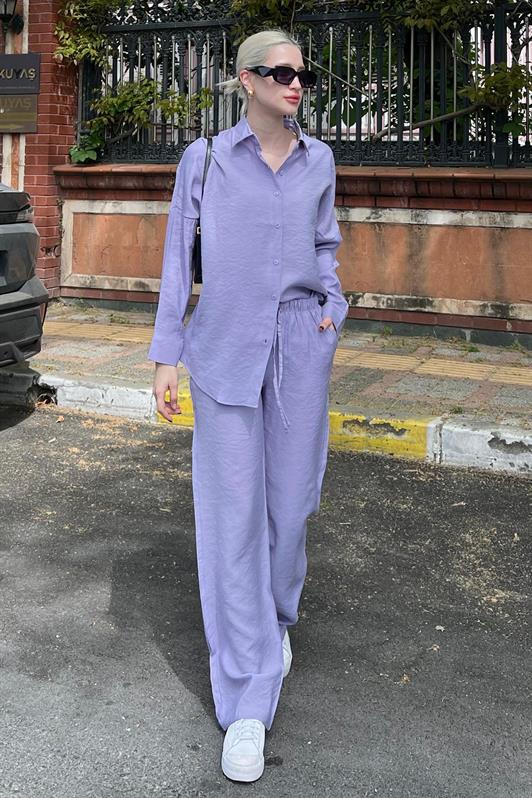 Lila Gömlek Pantolon Kadın İkili Takım MG2117