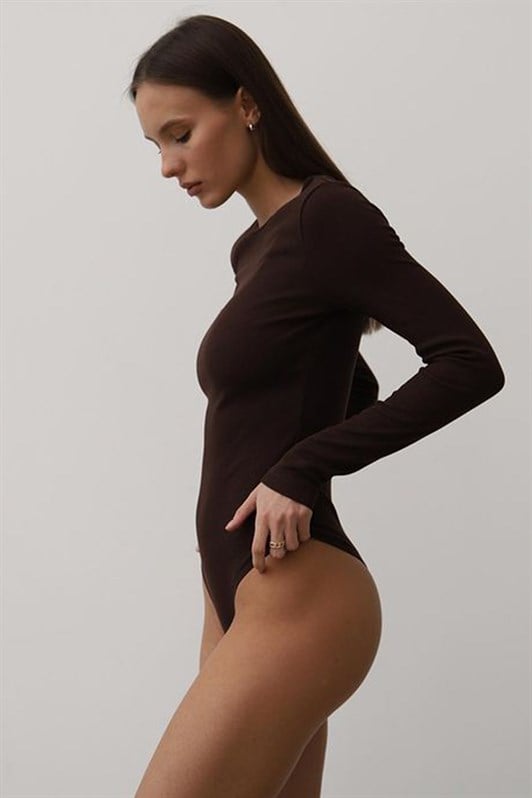 Kahverengi Kadın Fitilli Bodysuit MG1292