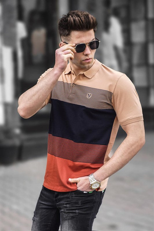 Renk Bloklu Camel Polo Yaka Erkek Tişört 9280