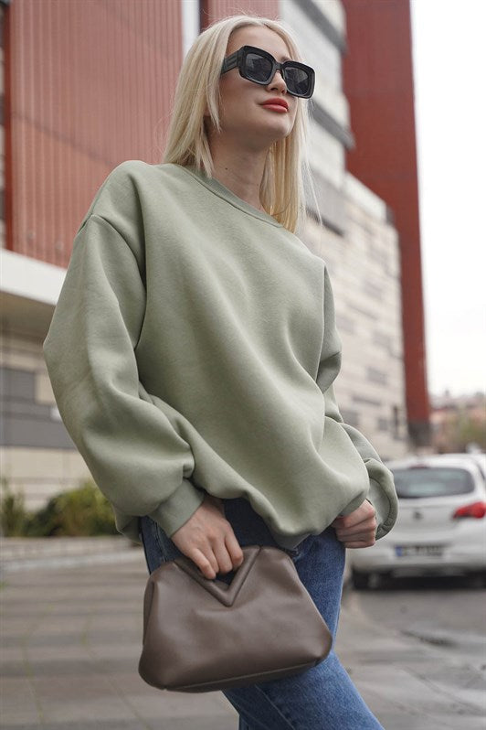 Mint Yeşili Bisiklet Yaka Basic Kadın Sweatshirt MG1559