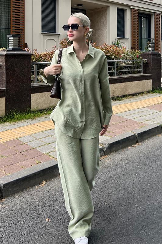 Mint Yeşili Gömlek Pantolon Kadın  İkili Takım MG2117