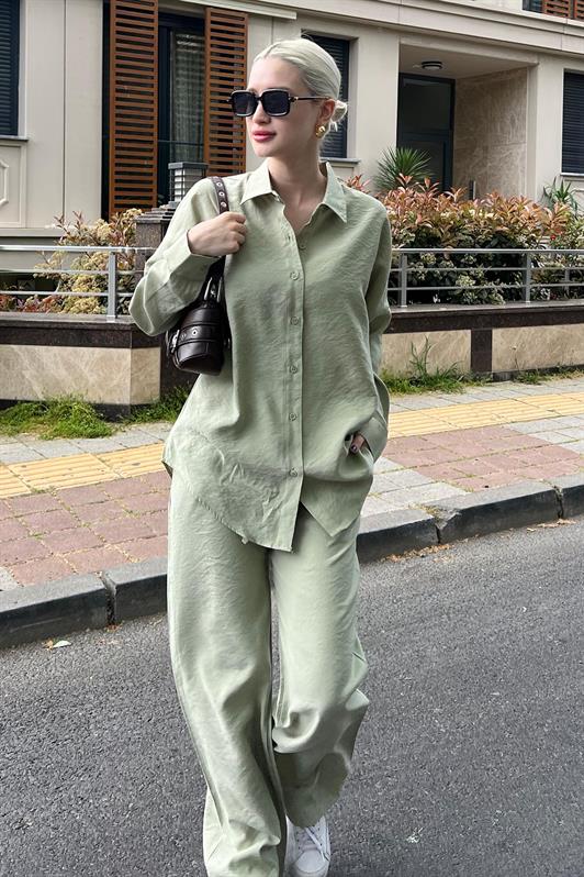 Mint Yeşili Gömlek Pantolon Kadın  İkili Takım MG2117