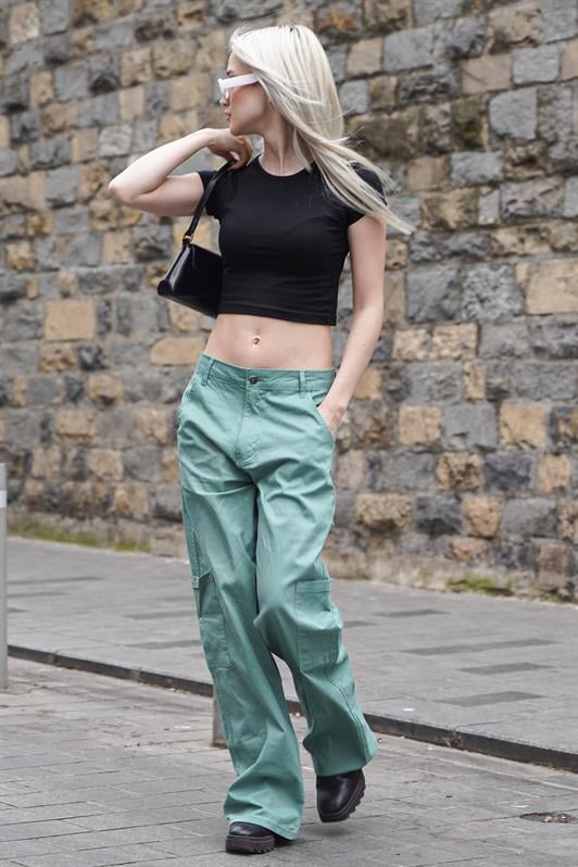 Mint Yeşili Straight Fit Kadın Kargo Pantolon MG1601