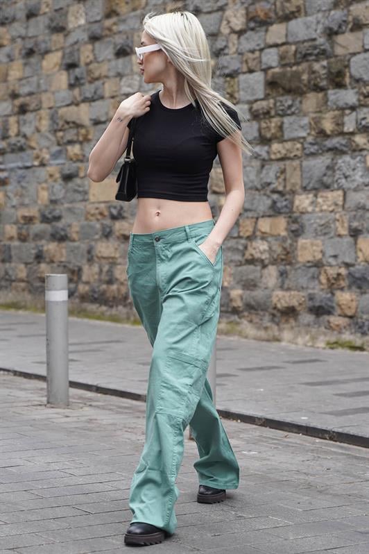 Mint Yeşili Straight Fit Kadın Kargo Pantolon MG1601