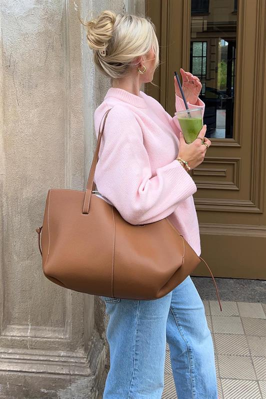 Pembe Bisiklet Yaka Oversize Kadın Triko Kazak MG1972