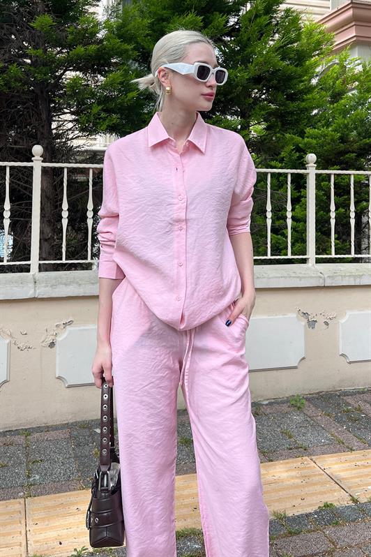Pembe Gömlek Pantolon Kadın İkili Takım MG2117