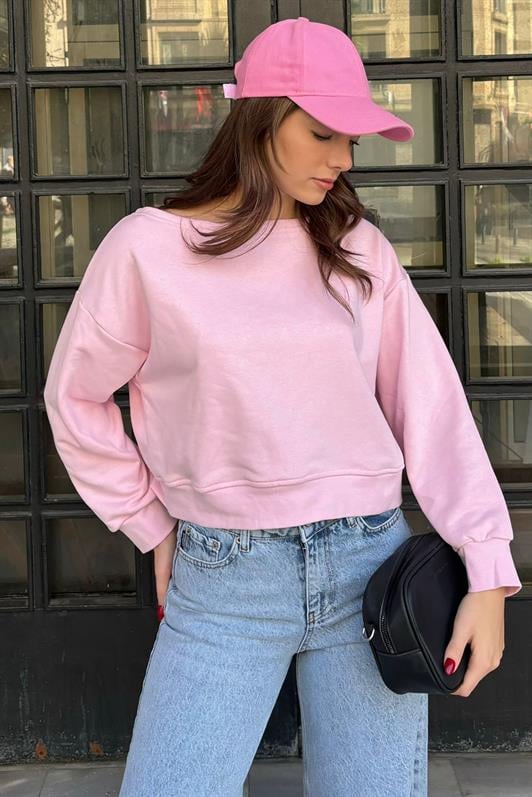 Pembe Kayık Yaka Kadın Sweatshirt MG2208