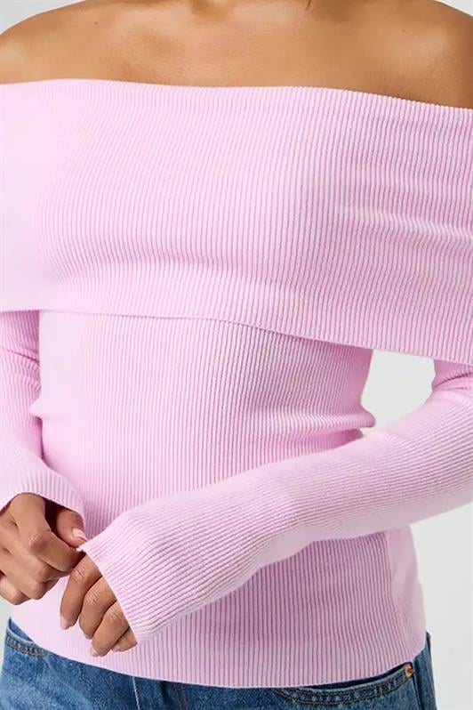 Pembe Madonna Yaka Uzun Kollu Triko Kazak MG2184