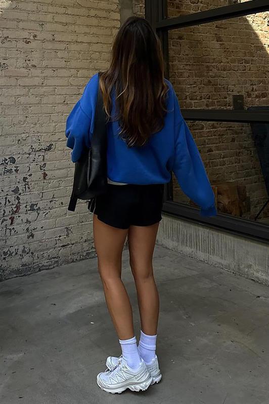 Saks Bisiklet Yaka Basic Kadın Sweatshirt MG1559