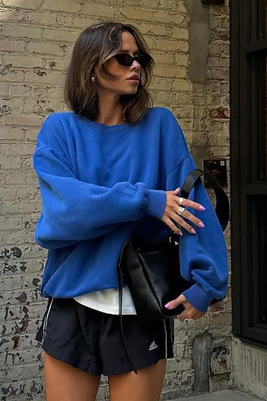 Saks Bisiklet Yaka Basic Kadın Sweatshirt MG1559