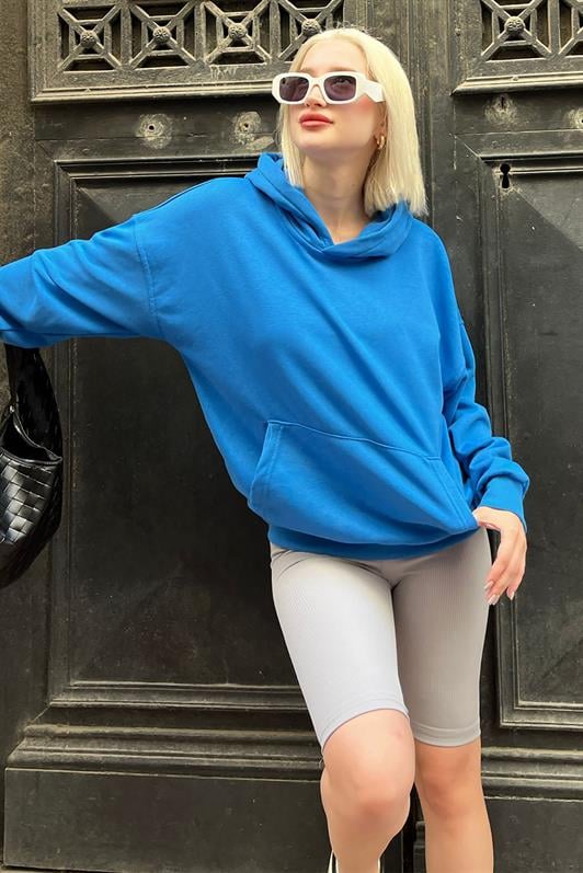 Saks Kapüşonlu Oversize Cepli Sweatshirt MG2207