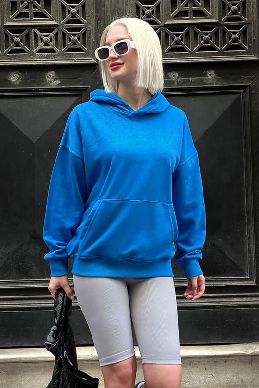 Saks Kapüşonlu Oversize Cepli Sweatshirt MG2207