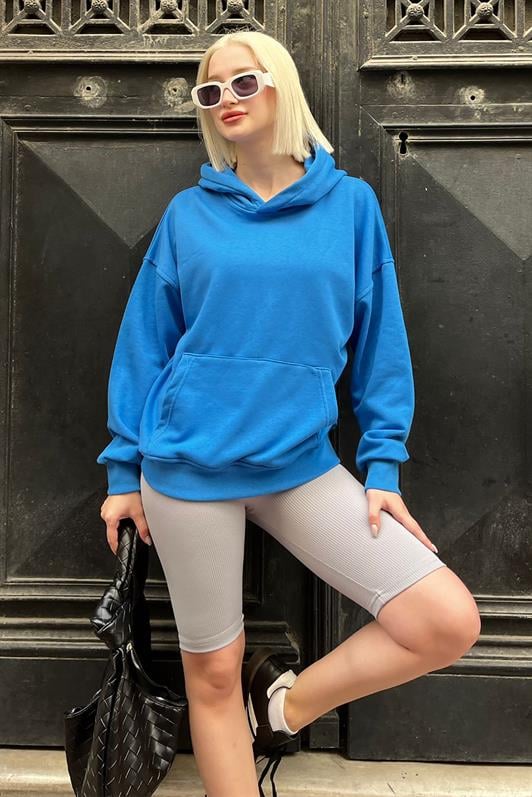 Saks Kapüşonlu Oversize Cepli Sweatshirt MG2207