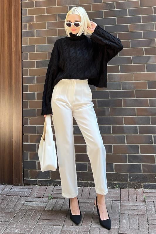 Siyah Balıkçı Yaka Örme Triko Kazak MG2172