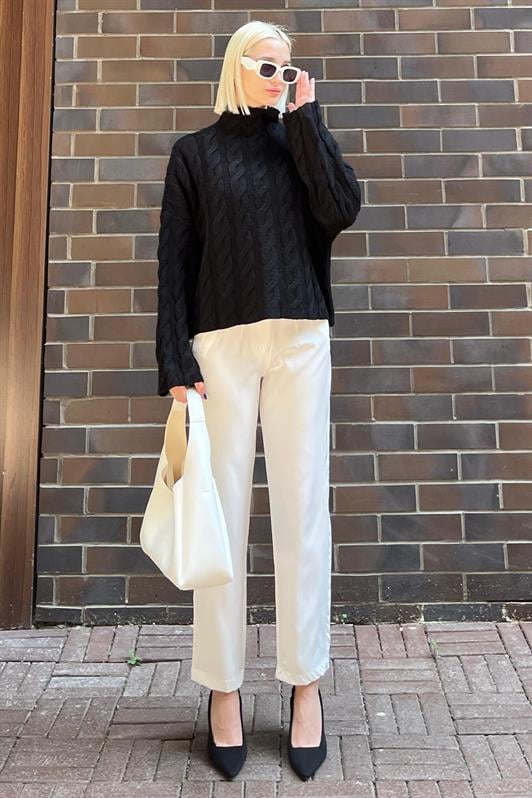 Siyah Balıkçı Yaka Örme Triko Kazak MG2172