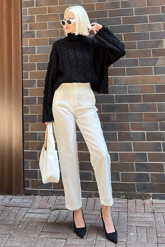 Siyah Balıkçı Yaka Örme Triko Kazak MG2172