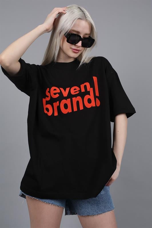 Siyah Baskılı Oversize Kadın Tişört MG1489