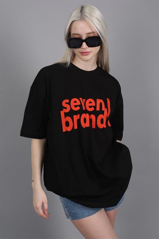 Siyah Baskılı Oversize Kadın Tişört MG1489