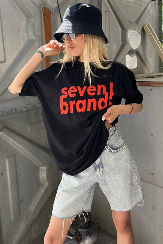 Siyah Baskılı Oversize Kadın Tişört MG1489